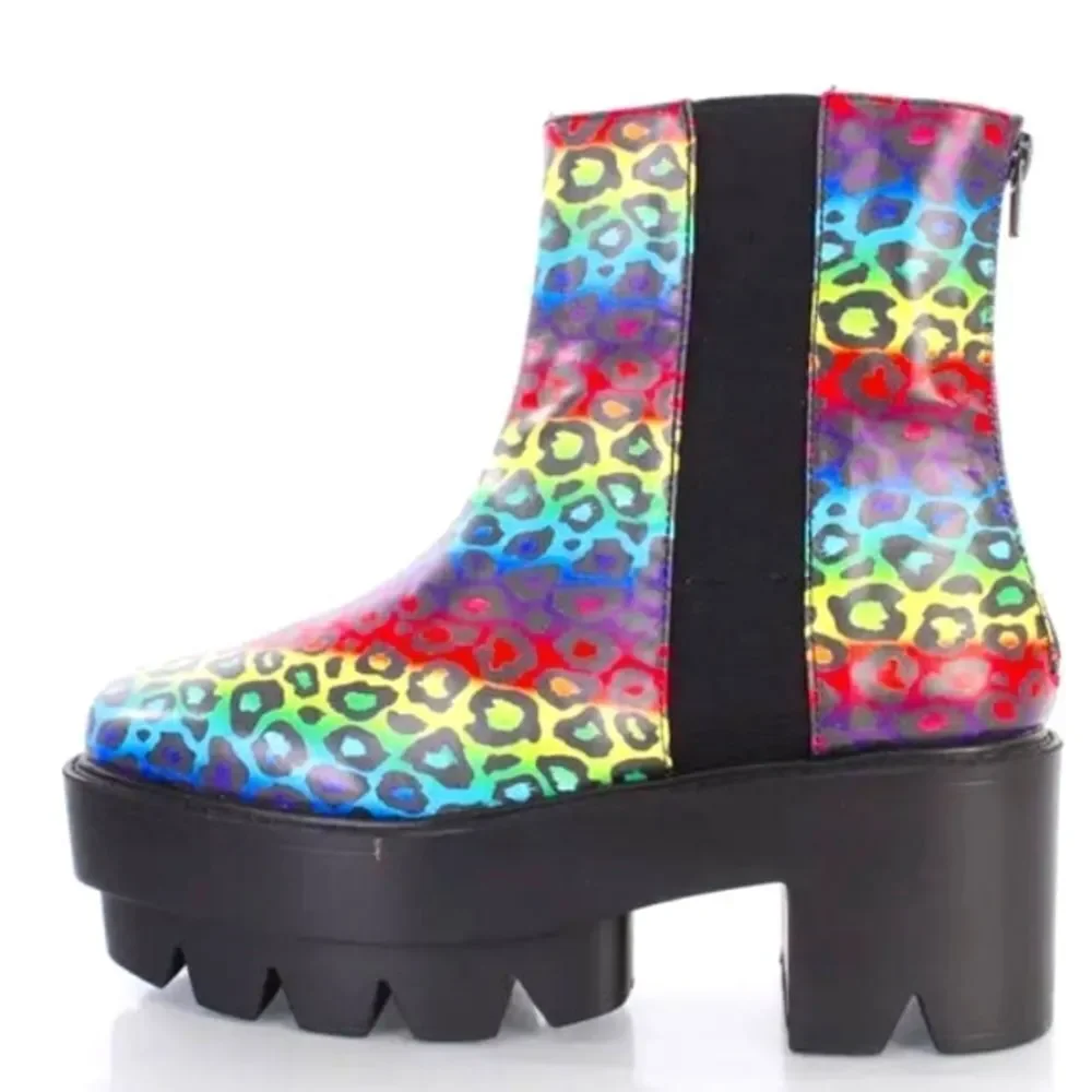 Colorful PLATFORM FAUX LEATHER WOMEN'S BOOTS SZ 7